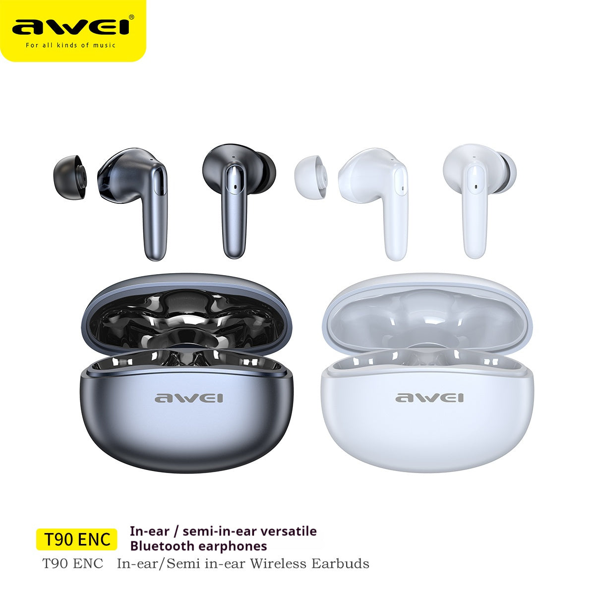 AWEI ENC Écouteurs Bluetooth – Semi In-Ear avec Annulation de Bruit