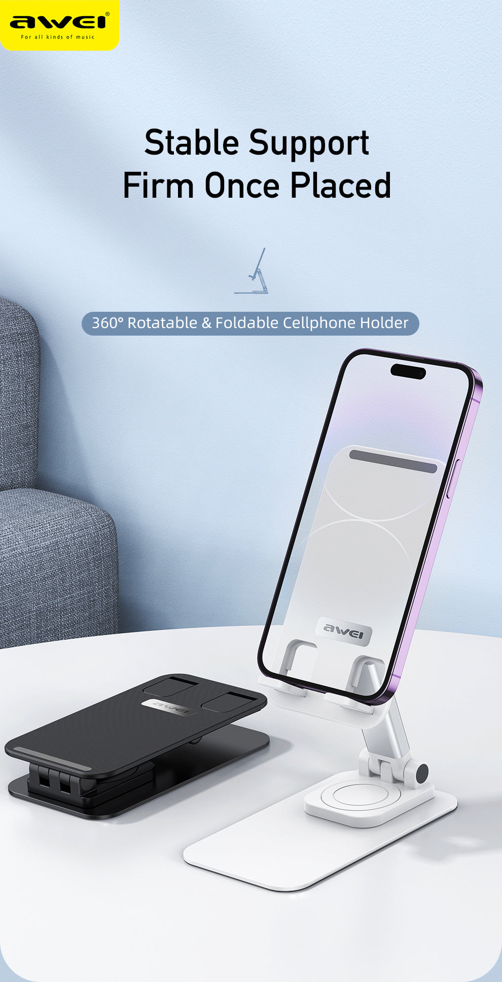 Support de téléphone pliant AWEI - Livraison rapide