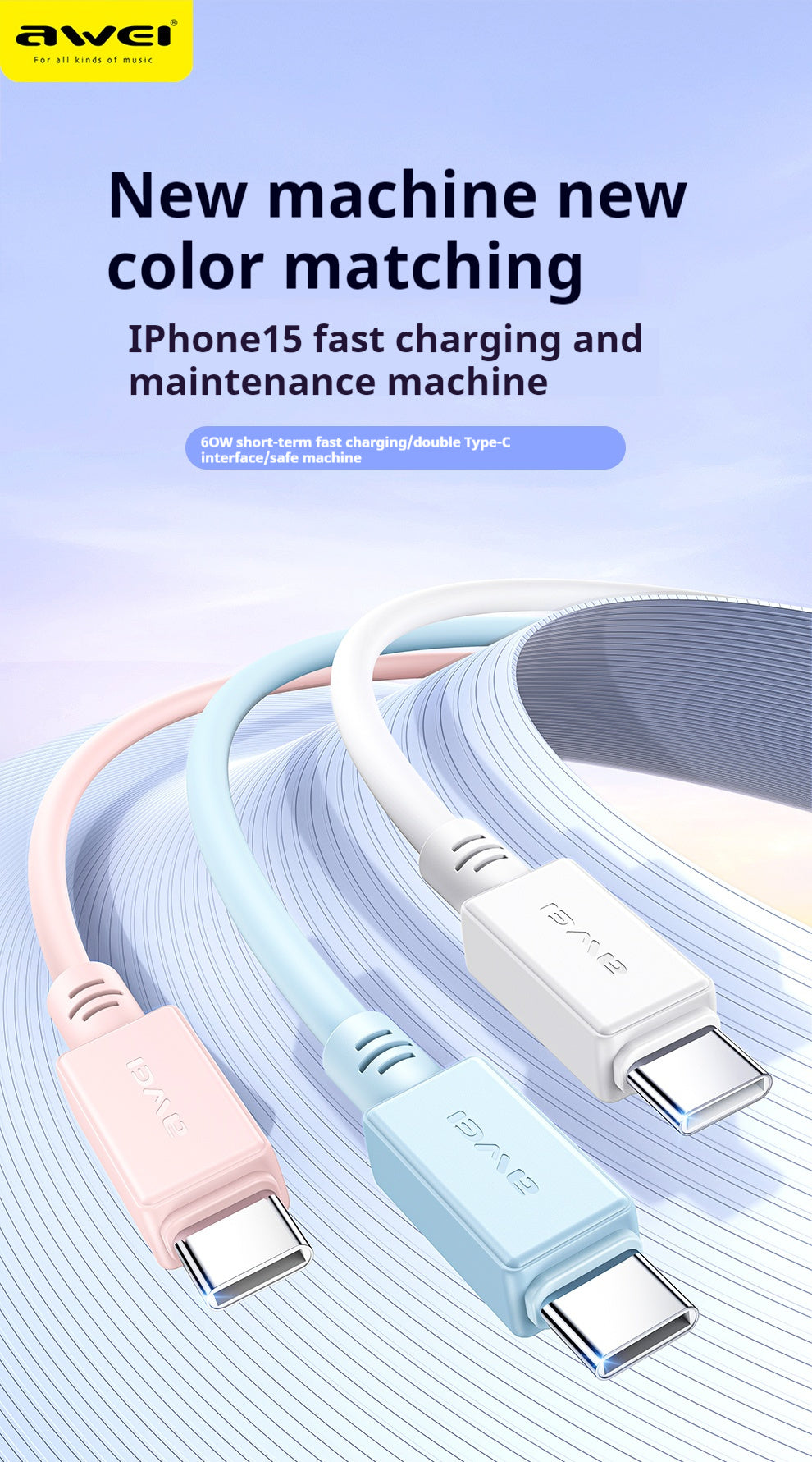 Câble USB-C vers USB-C AWEI 30 cm