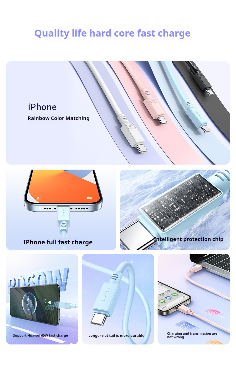 Câble USB-C vers USB-C AWEI 30 cm